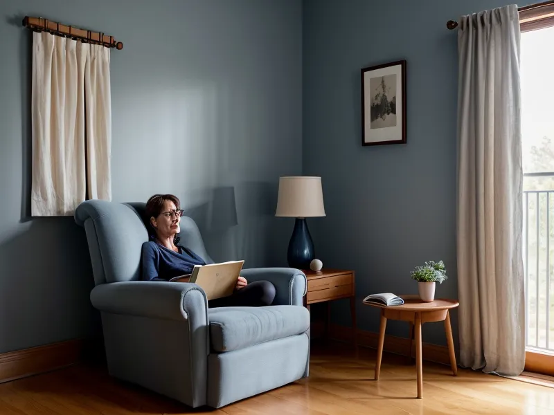 Mains d'une femme posées calmement sur un bureau de travail