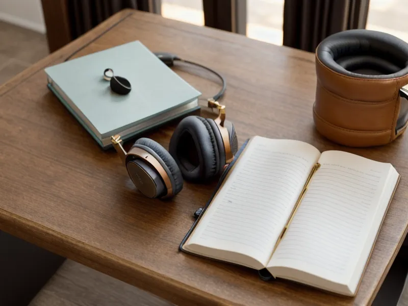 Casque audio posé sur un carnet de notes, outils d'une séance d'hypnose pour la confiance en soi
