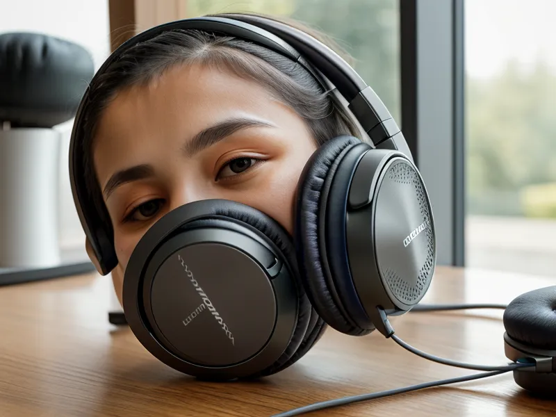Casque audio et agenda posés sur un bureau en bois clair