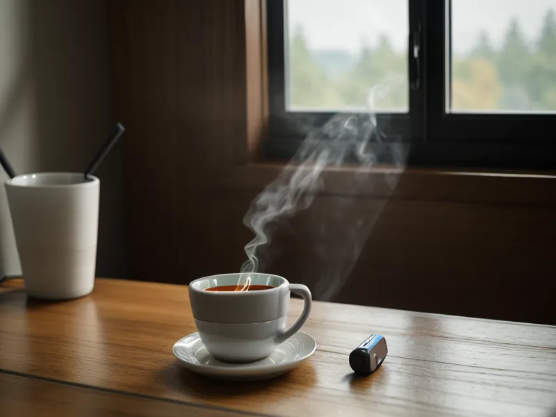 Smartphone affichant un programme d'hypnose à côté d'un café, pour une organisation matinale plus douce