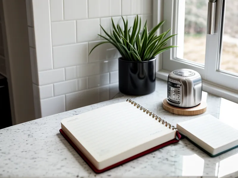 Minuteur de cuisine et carnet de notes, symboles d'une productivité douce au quotidien