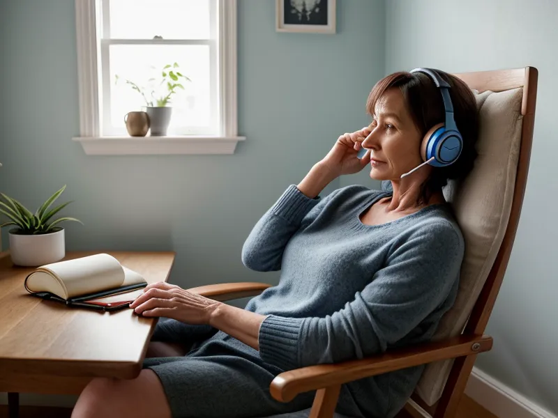 Casque audio et carnet de notes sur un bureau en bois clair
