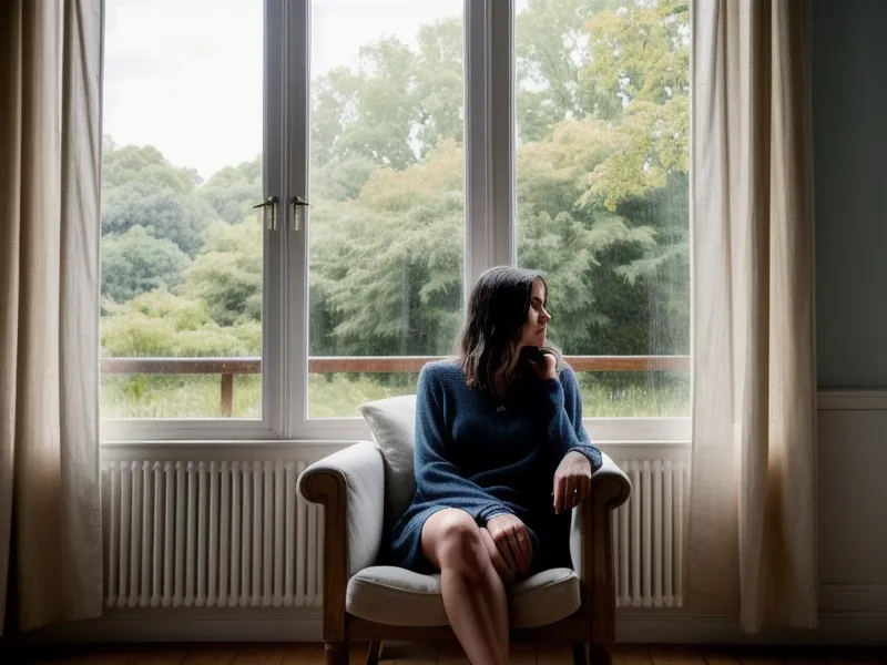 Vue d'un parc sous la pluie à travers une fenêtre d'appartement