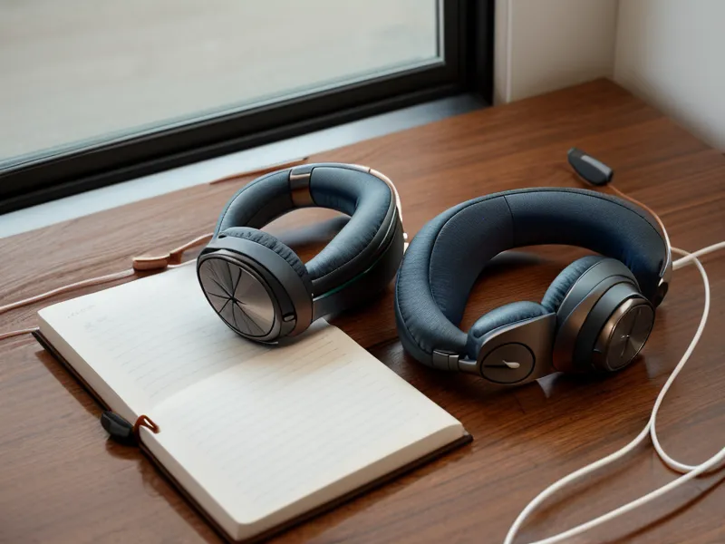 Casque audio utilisé pour une séance d'hypnose contre la timidité, posé à côté d'un carnet de notes